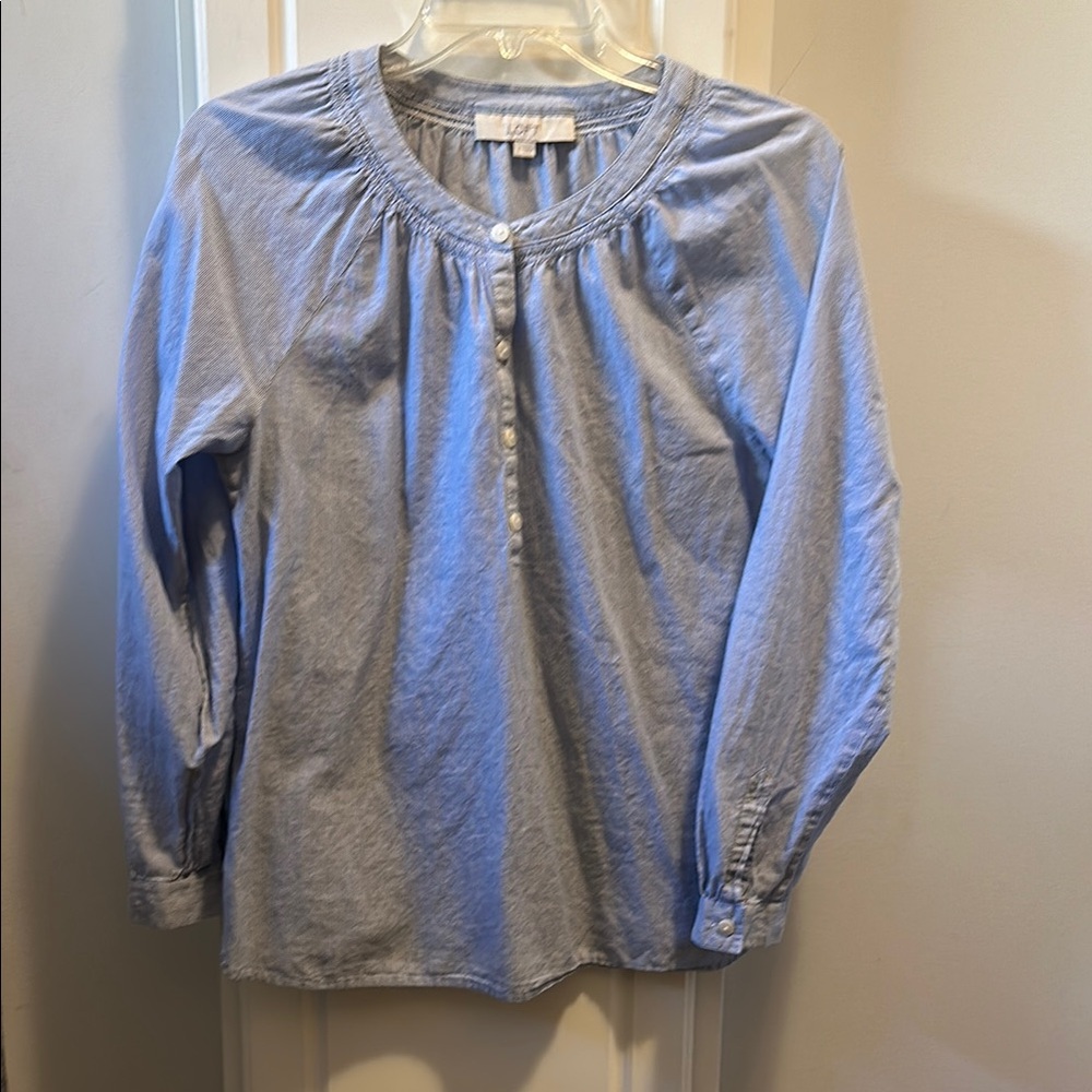 LOFT blue white striped peasant top